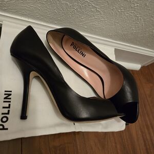 Pollini Elegant Black Peep-Toe Heels